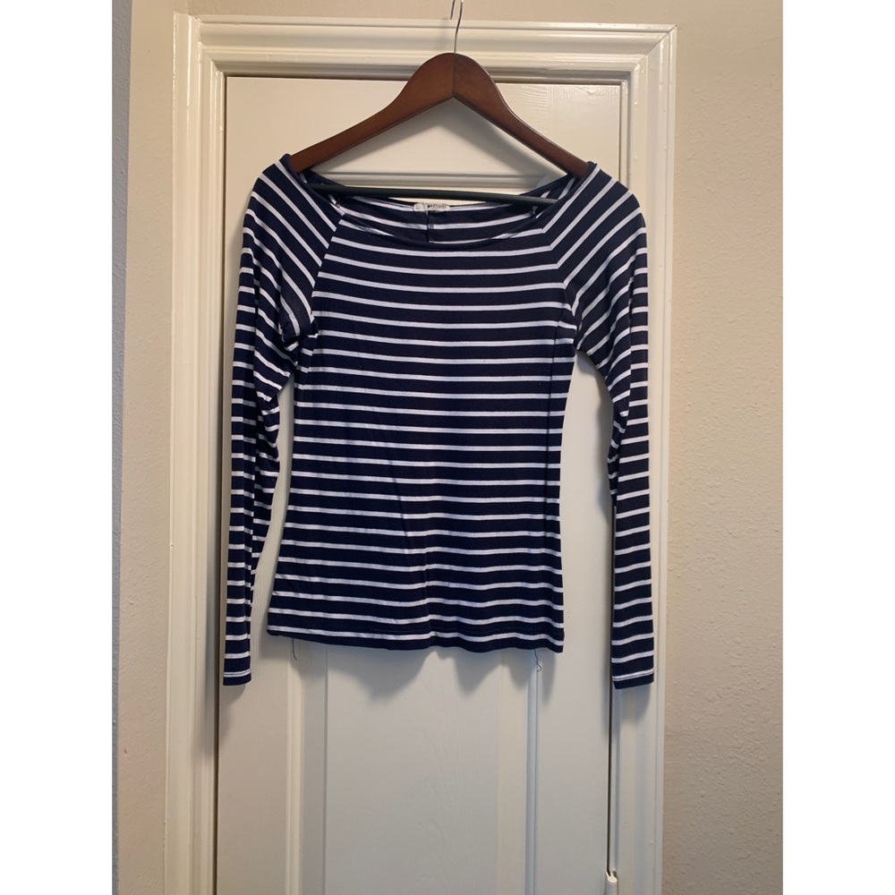 Navy and White Striped Long Sleeve Top